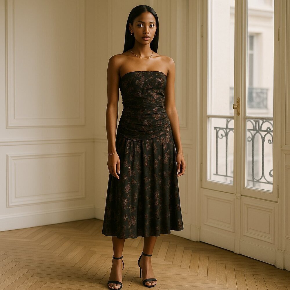 Costantino Strapless Cocktail Dress Shimmer Metallic Midi Made in Italy